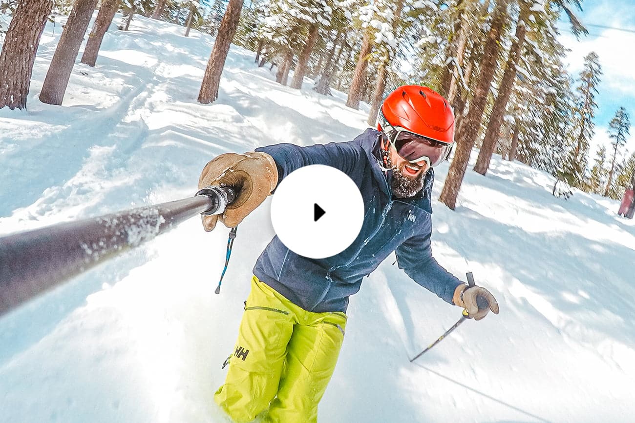man skiing with gopro